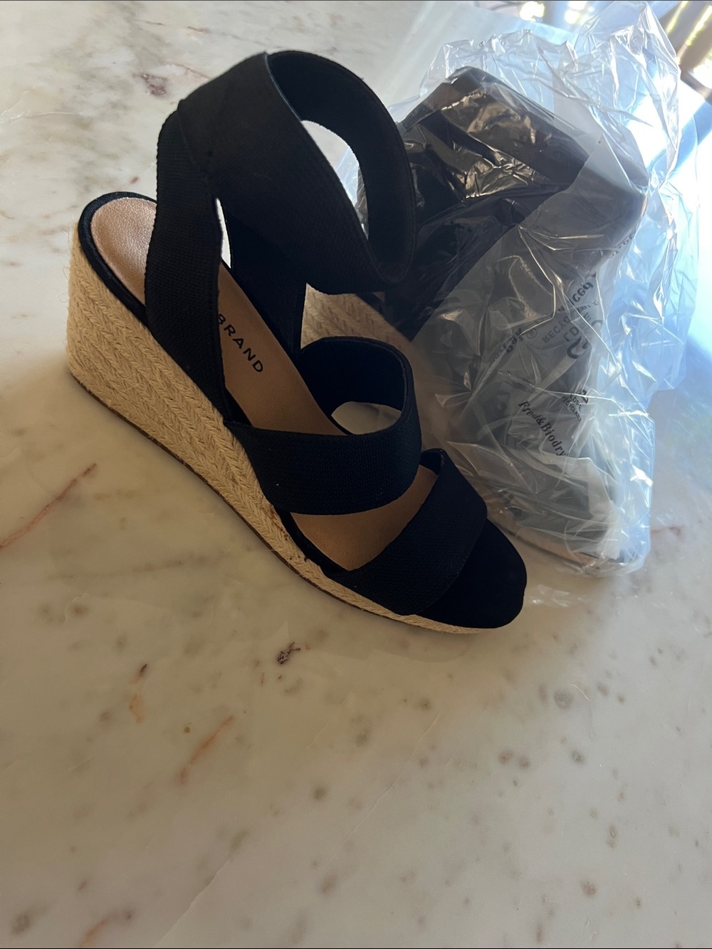 NWT Lucky Brand Black Espadrille Wedge Sandals New with Box